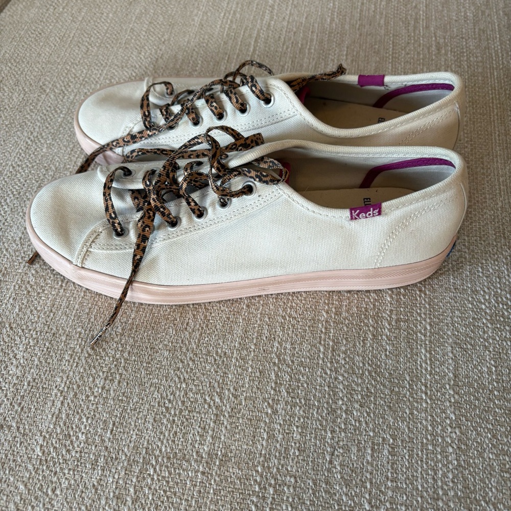 Keds Women’s Elizabeth And James Canvas Sneakers With Leopard Laces - Size 8.5